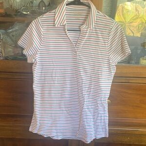 Lands' End Striped Button Down Shirt - Red & White